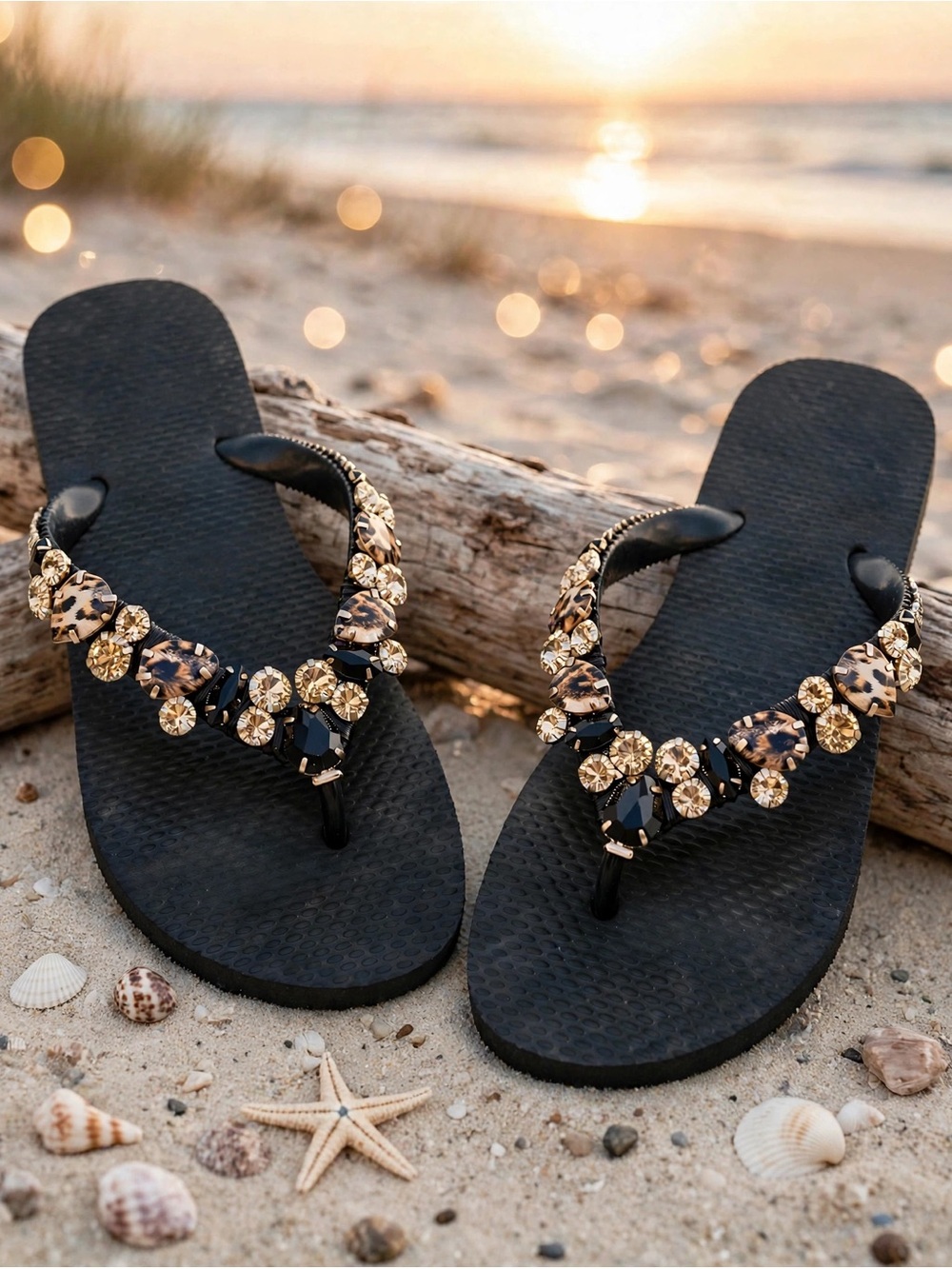 Flip Flops, Leopard, Cheetah Print, Beach Flip Flops, Rhinestones, Shoes, Sandal